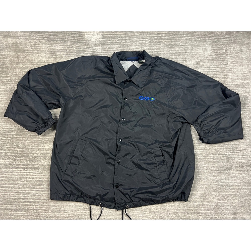Luna Pier Coaches Jacket Mens XL Black Geo Embroidered Logo Snap Windbreaker